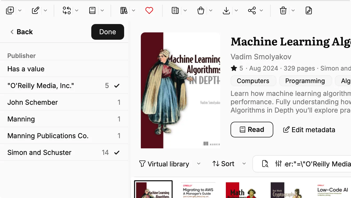 The filter panel, in place of the tag browser.